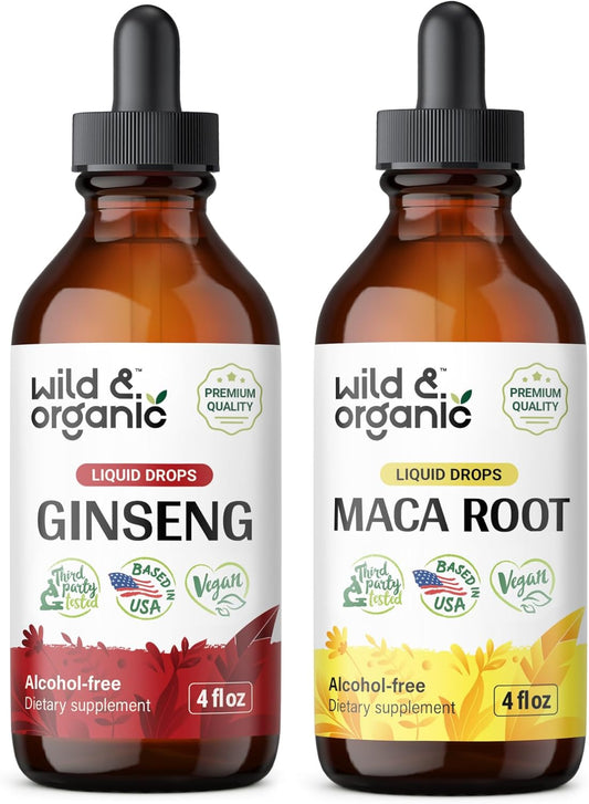Organic Wild Ginseng and Maca Root Tincture Bundle - 4 fl oz Each