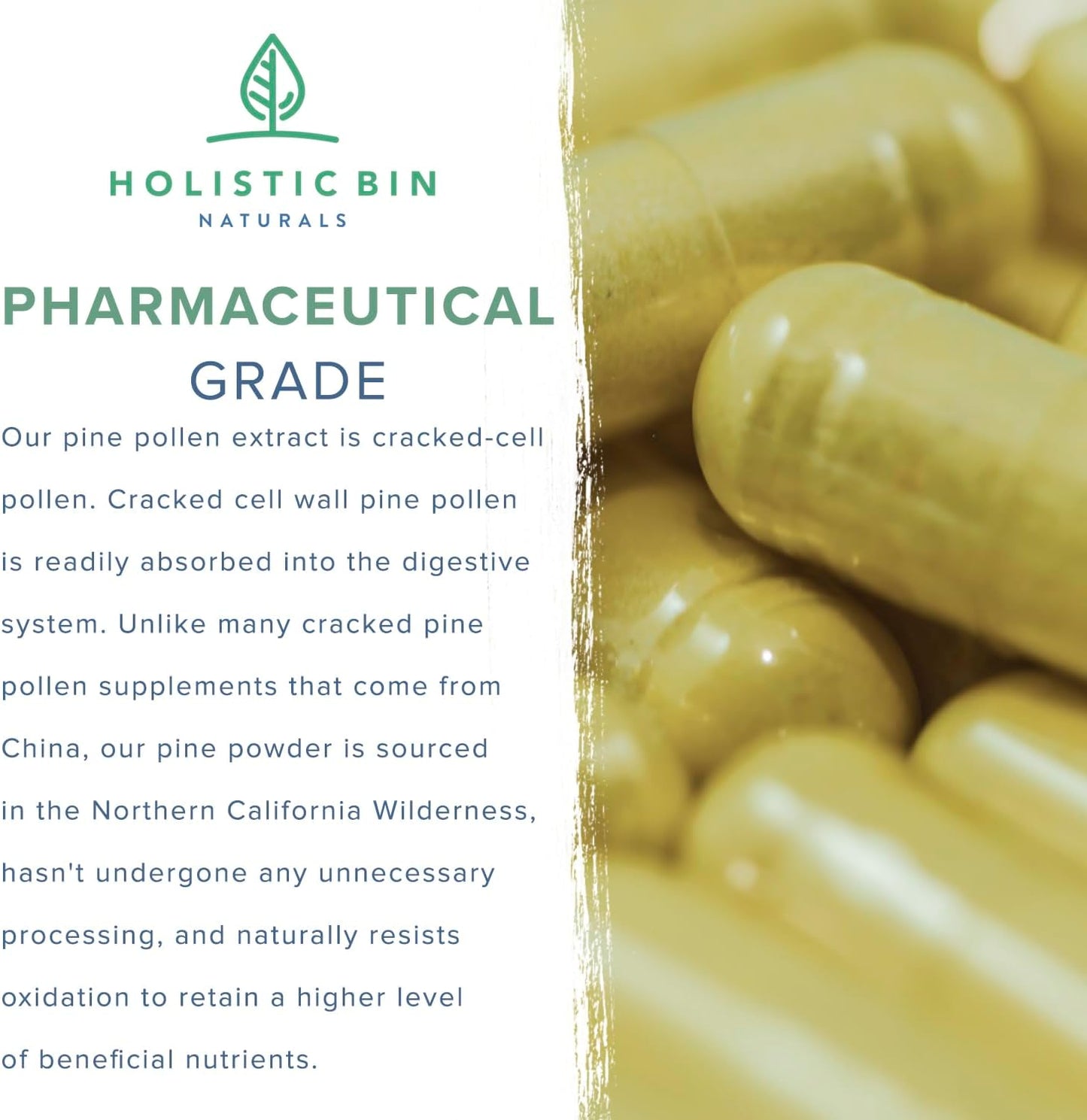 Organic Wild Harvested California Ponderosa Pine Pollen Capsules - 500mg - Non-GMO - Olympic Grade - 30 Day Supply