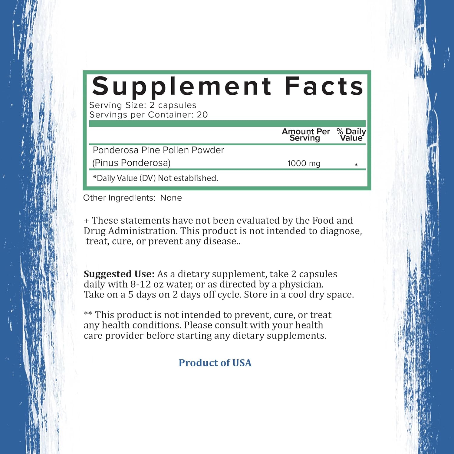 Organic Wild Harvested California Ponderosa Pine Pollen Capsules - 500mg - Non-GMO - Olympic Grade - 30 Day Supply