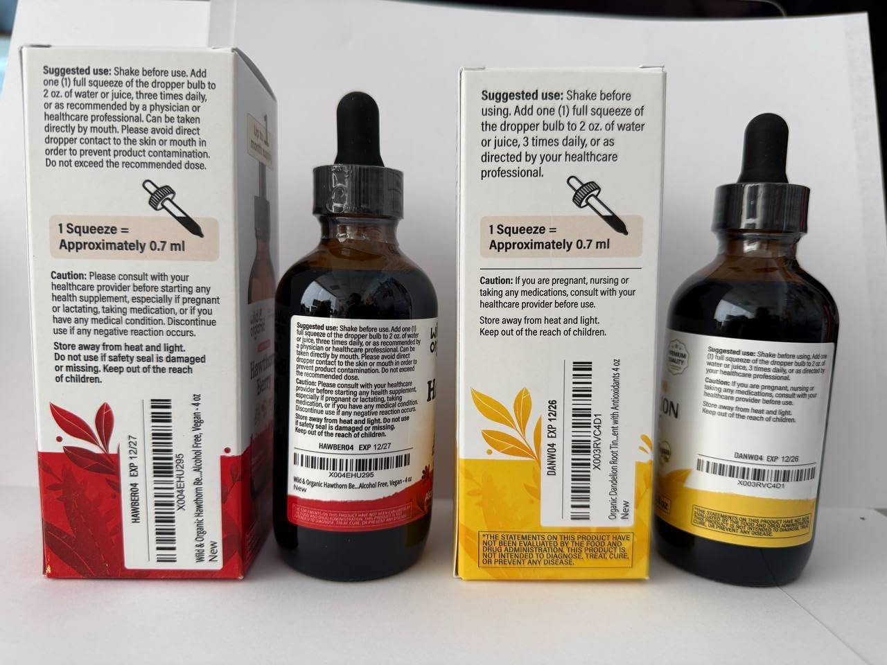 Organic Wild Hawthorn Berry and Dandelion Root Tincture Bundle - 4 fl oz Each