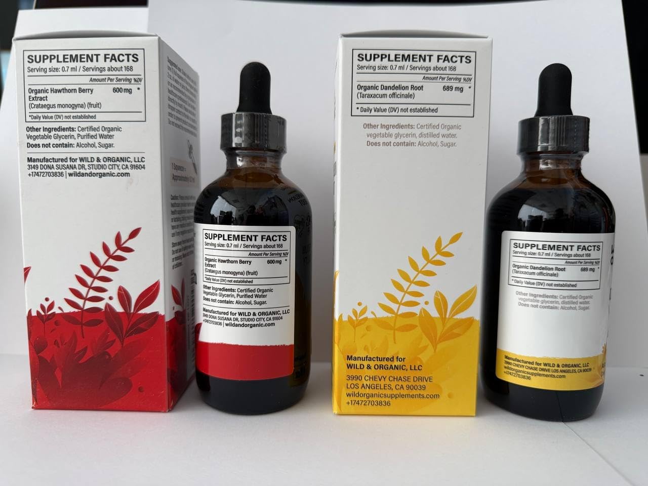 Organic Wild Hawthorn Berry and Dandelion Root Tincture Bundle - 4 fl oz Each