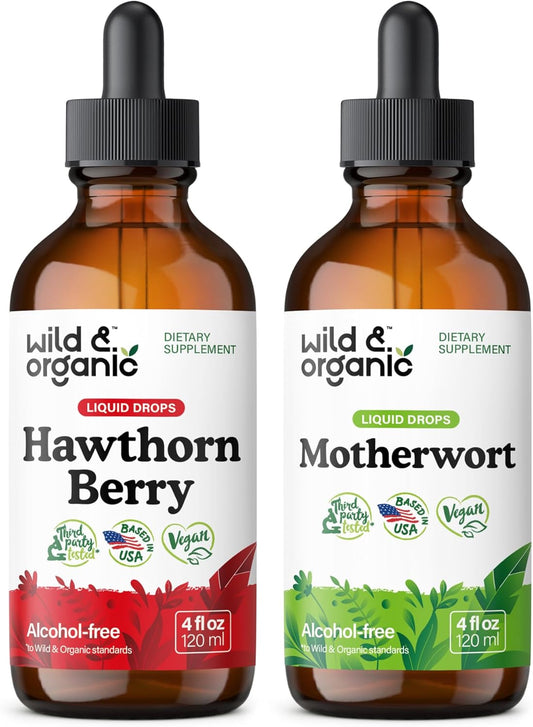 Organic Wild Hawthorn Berry and Motherwort Tincture Bundle - 4 fl oz Each