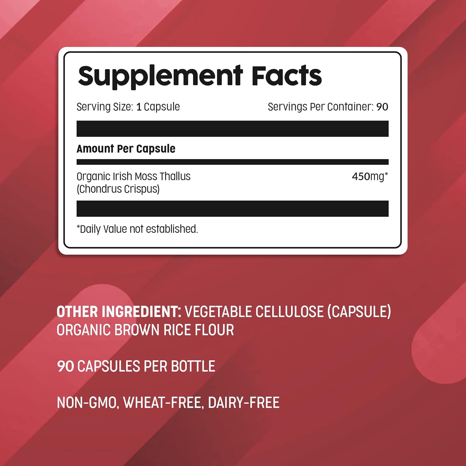 Organic Wild Irish Sea Moss Capsules with Sea Kelp for Thyroid Support & Hair Skin Nails - 100% Natural Superfood Supplement with Minerals & Amino Acids - 90 Kosher Capsules