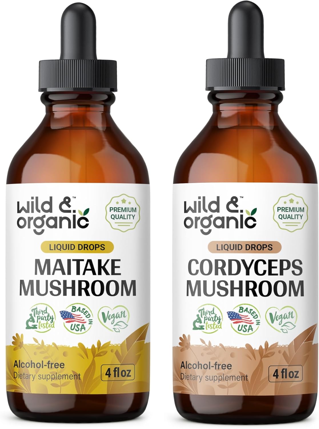 Organic Wild Maitake and Cordyceps Mushroom Tinctures - 4 fl oz Each