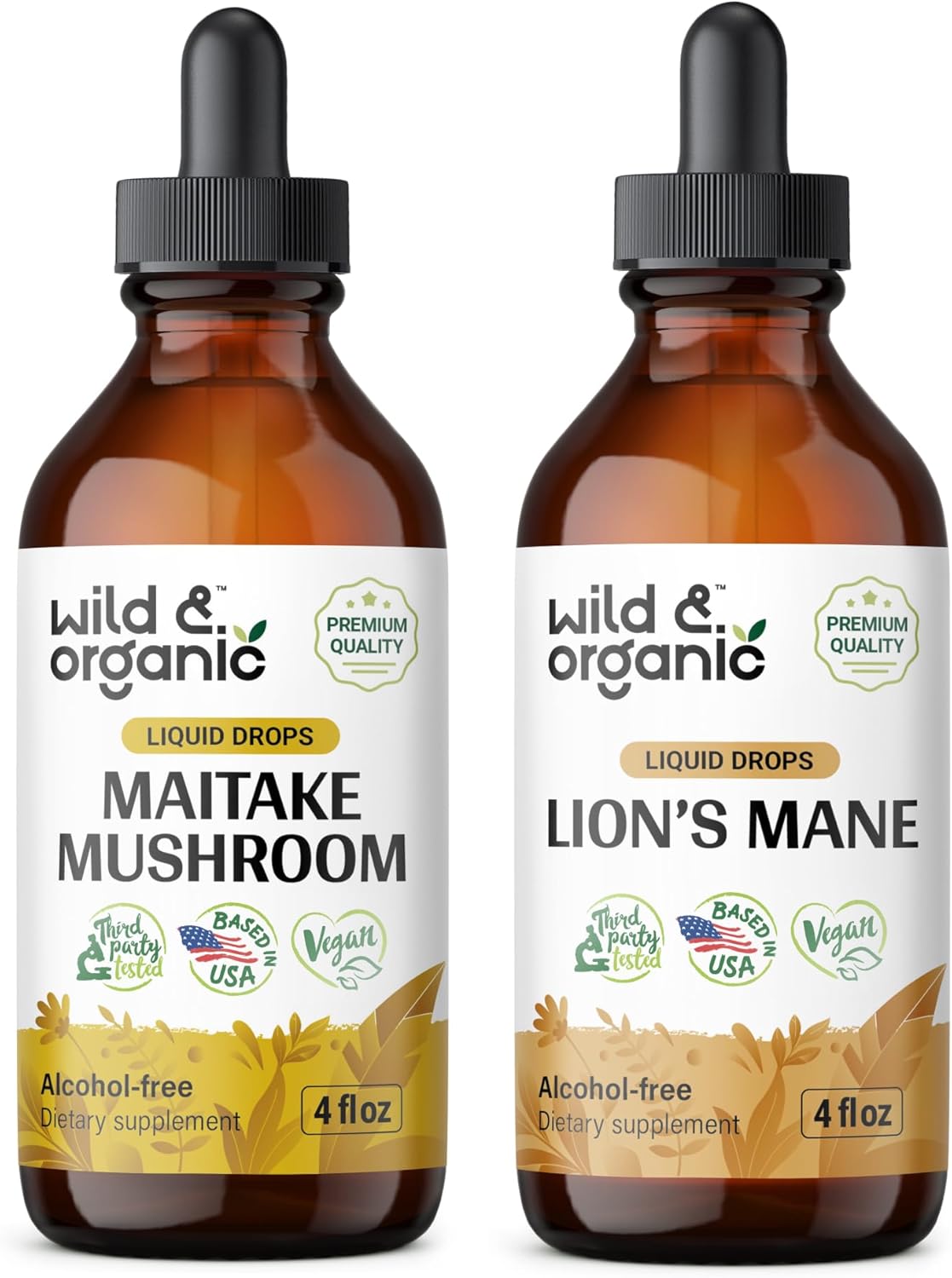Organic Wild Maitake and Lion's Mane Mushroom Tincture Duo - 4 fl oz Each
