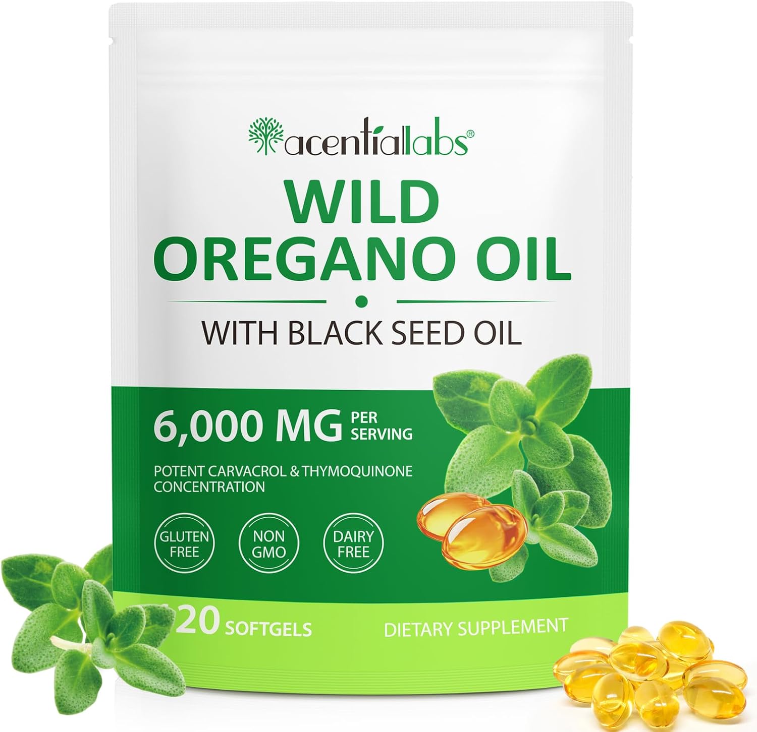 Organic Wild Oregano Oil Capsules 6000mg, Immune & Antioxidant Support, Non-GMO, Gluten Free - 120 Softgels
