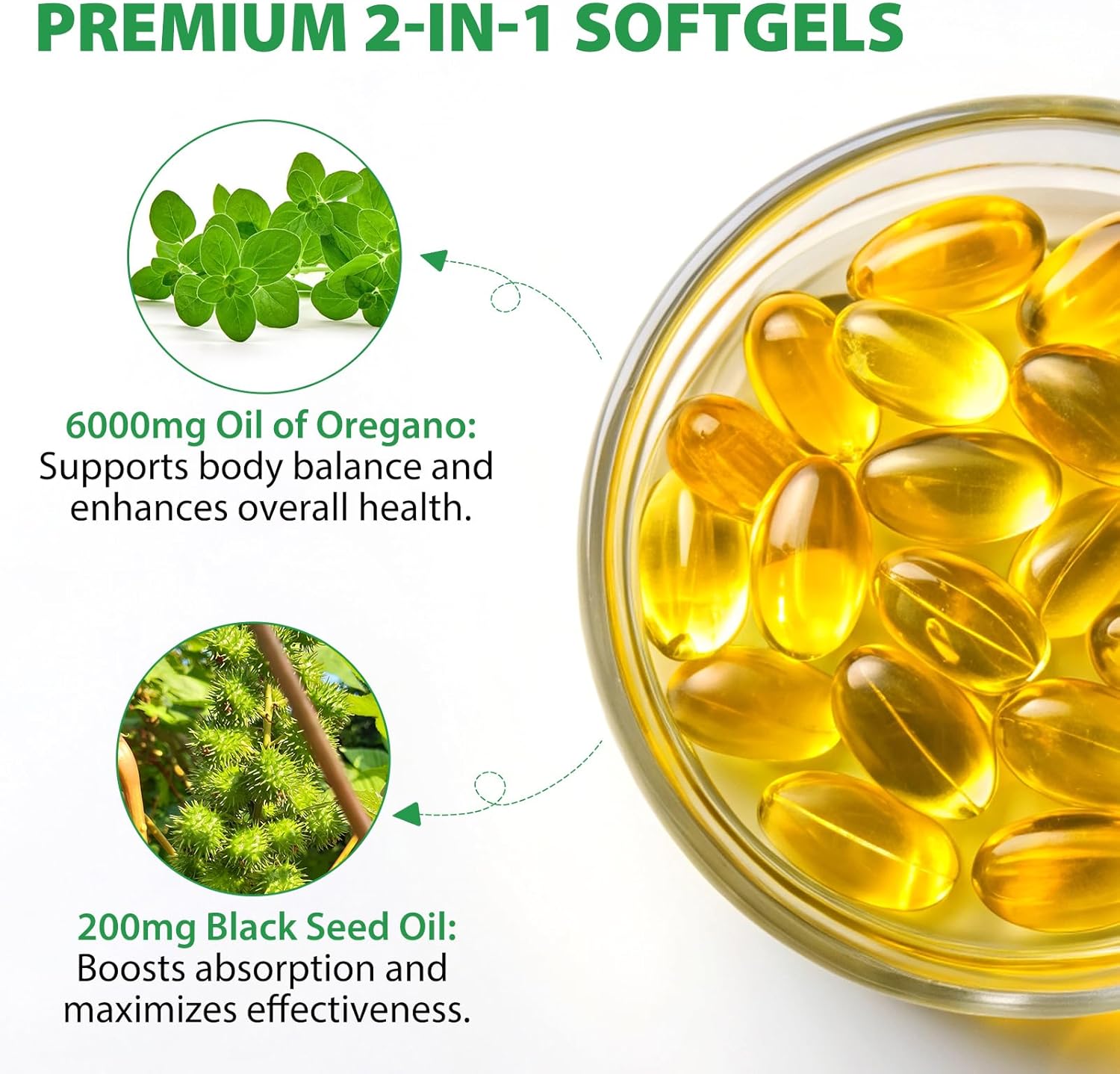 Organic Wild Oregano Oil Capsules 6000mg, Immune & Antioxidant Support, Non-GMO, Gluten Free - 120 Softgels