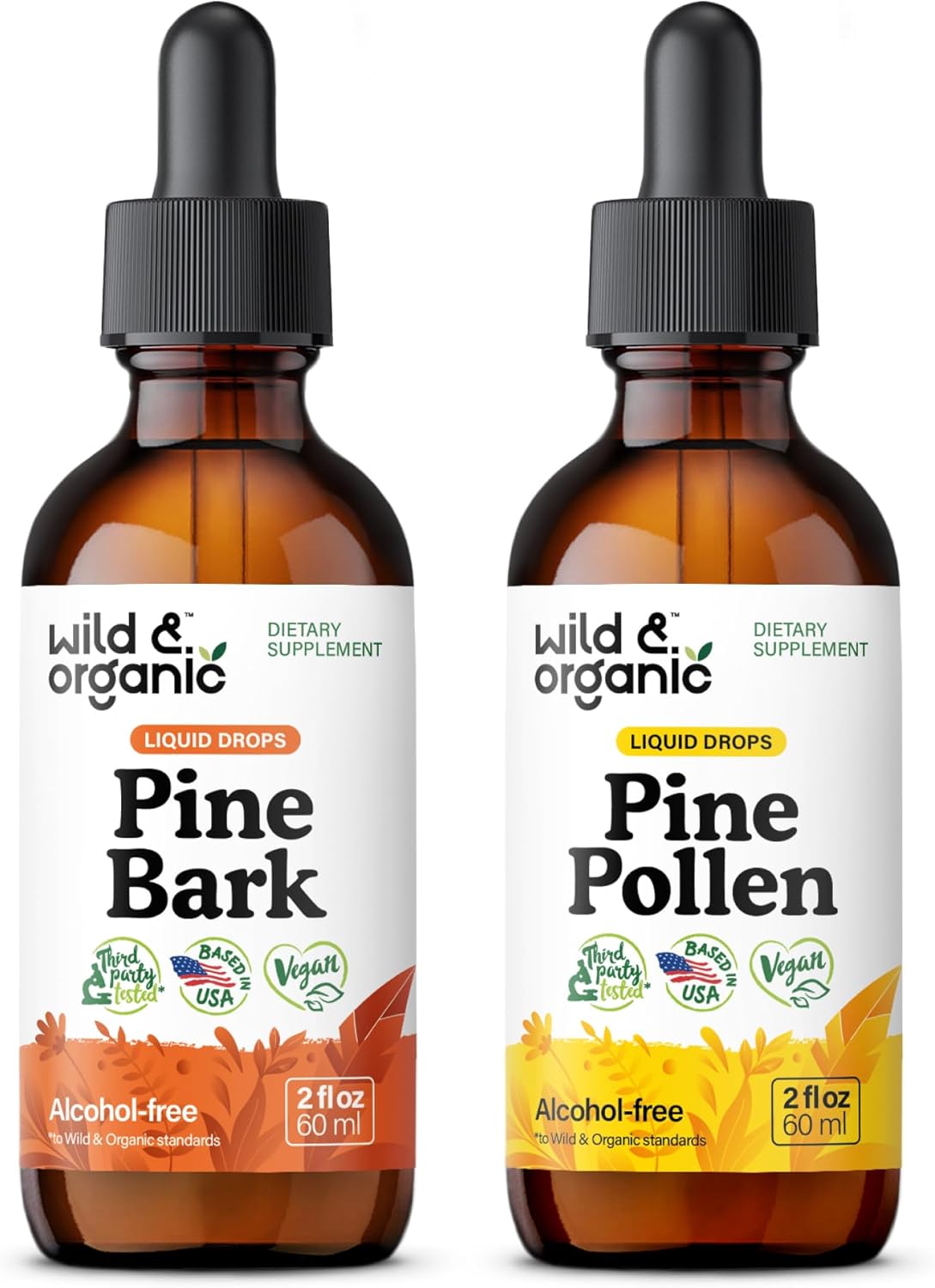 Organic Wild Pine Bark and Pine Pollen Tincture Bundle - 2 fl oz each