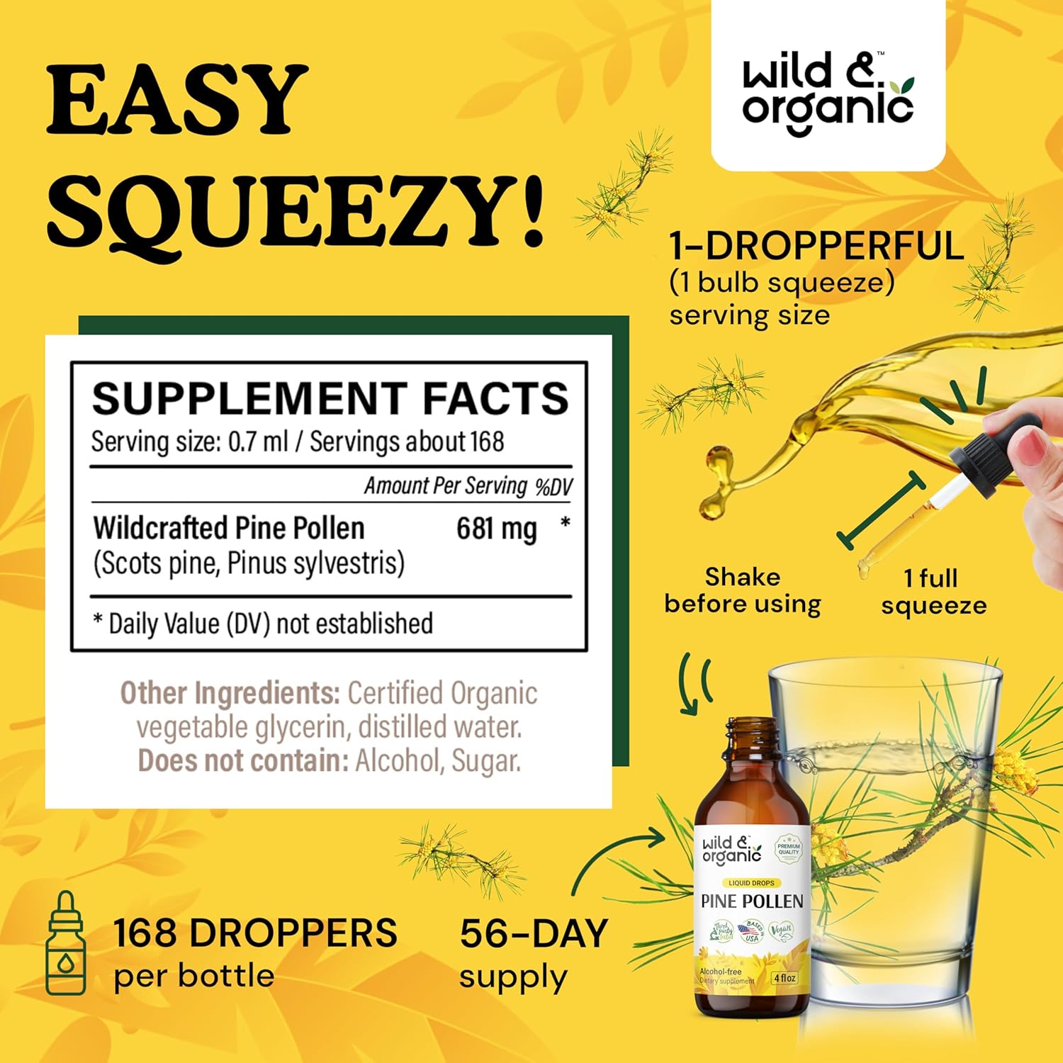 Organic Wild Pine Pollen and Maca Ashwagandha Tinctures 4 fl oz - Natural Energy and Vitality Support