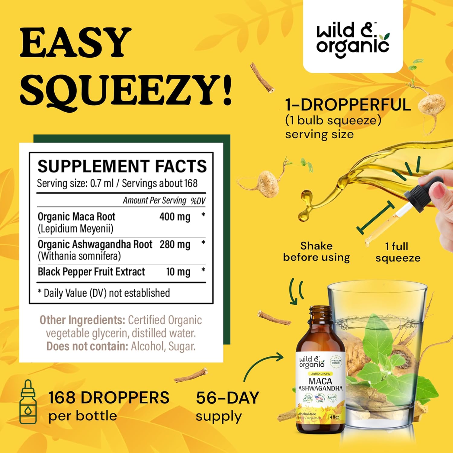 Organic Wild Pine Pollen and Maca Ashwagandha Tinctures 4 fl oz - Natural Energy and Vitality Support