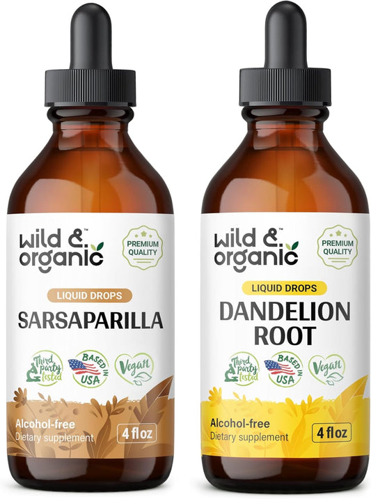 Organic Wild Sarsaparilla and Dandelion Root Tinctures - 4 fl oz each