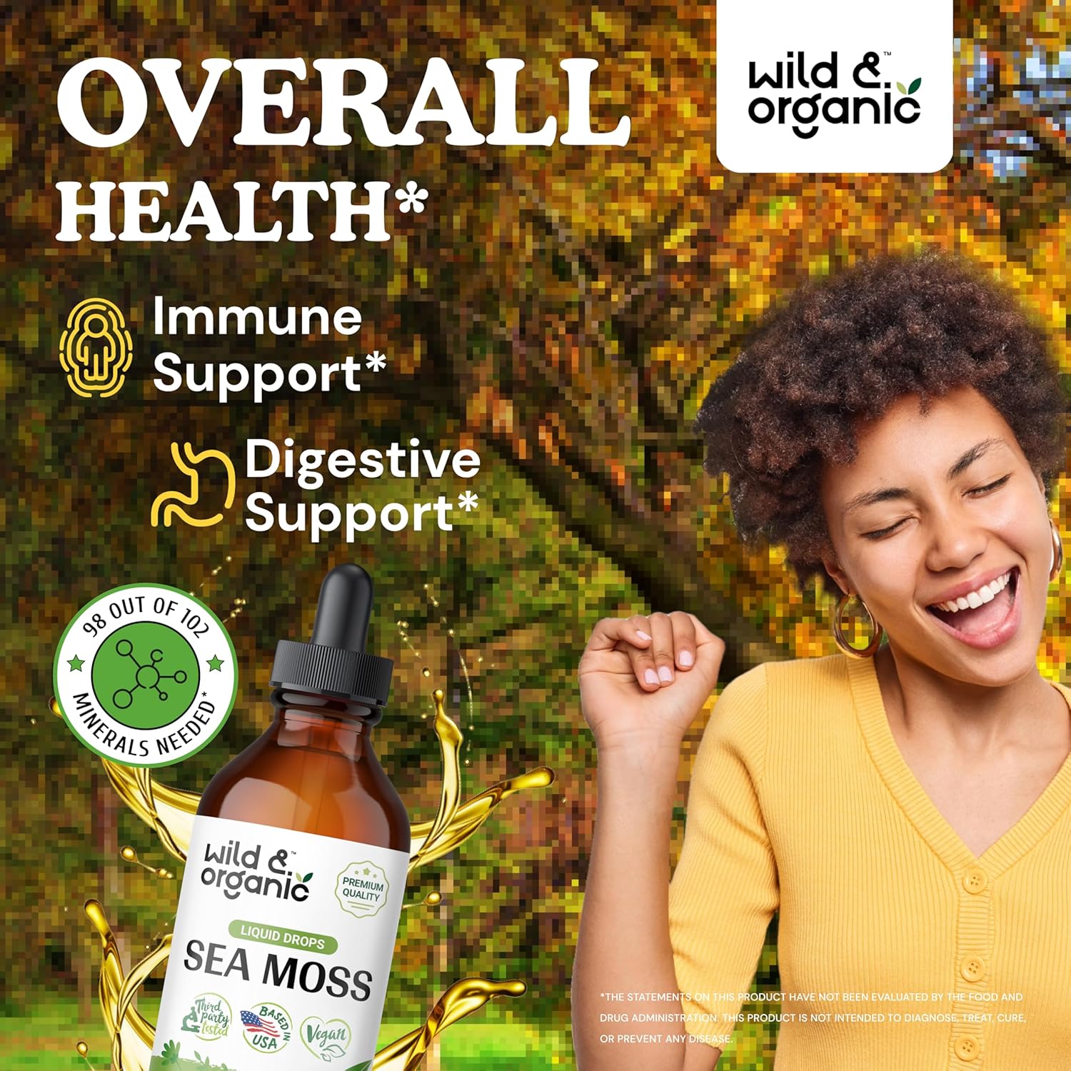 Organic Wild Sea Moss and Bladderwrack Drops for Overall Support - Vegan Liquid Supplement with Multimineral Chondrus Crispus Tincture - 4 fl oz