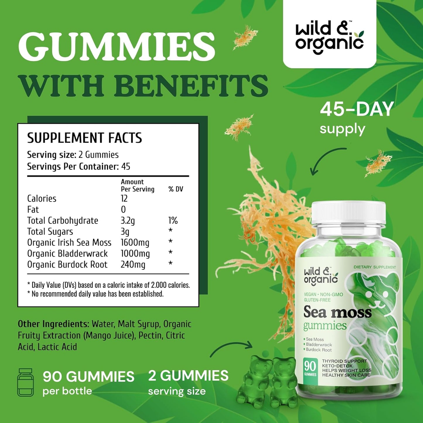 Organic Wild Sea Moss and Chlorophyll Gummies for Natural Wellness