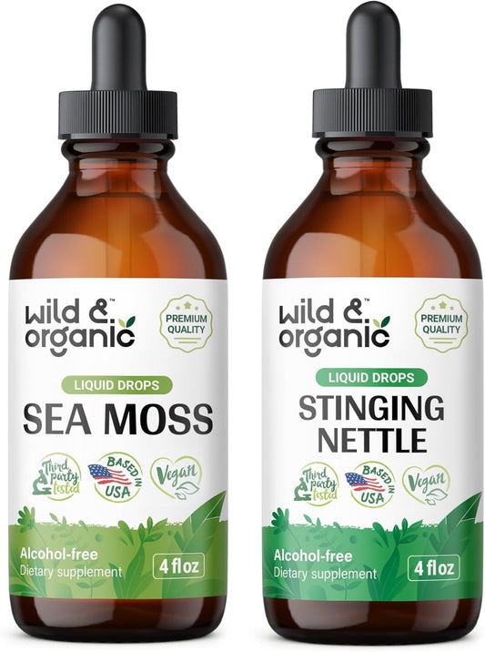 Organic Wild Sea Moss and Stinging Nettle Root Tincture Bundle - 4 fl oz Each
