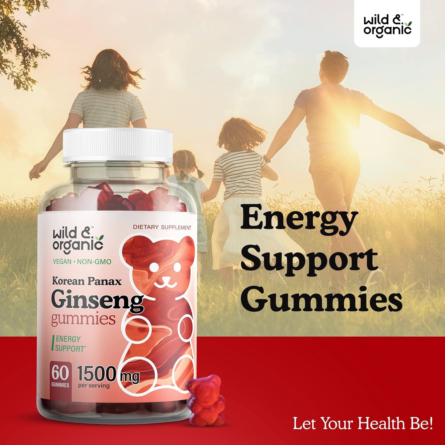 Organic Wild Superfood Gummies: Korean Panax Red Ginseng & Ginkgo Biloba Bundle - Energy & Brain Support - 120 Chews
