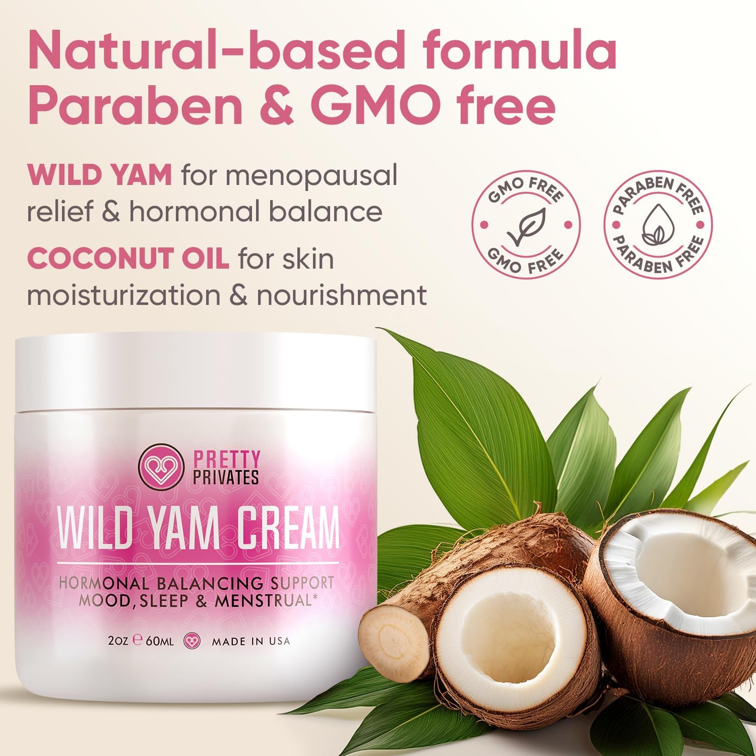 Organic Wild Yam Cream for Hormone Balance - Natural Root Formula for Women - Mood, Sleep, Menstrual Support - With Wild Yam Oil - 2 oz