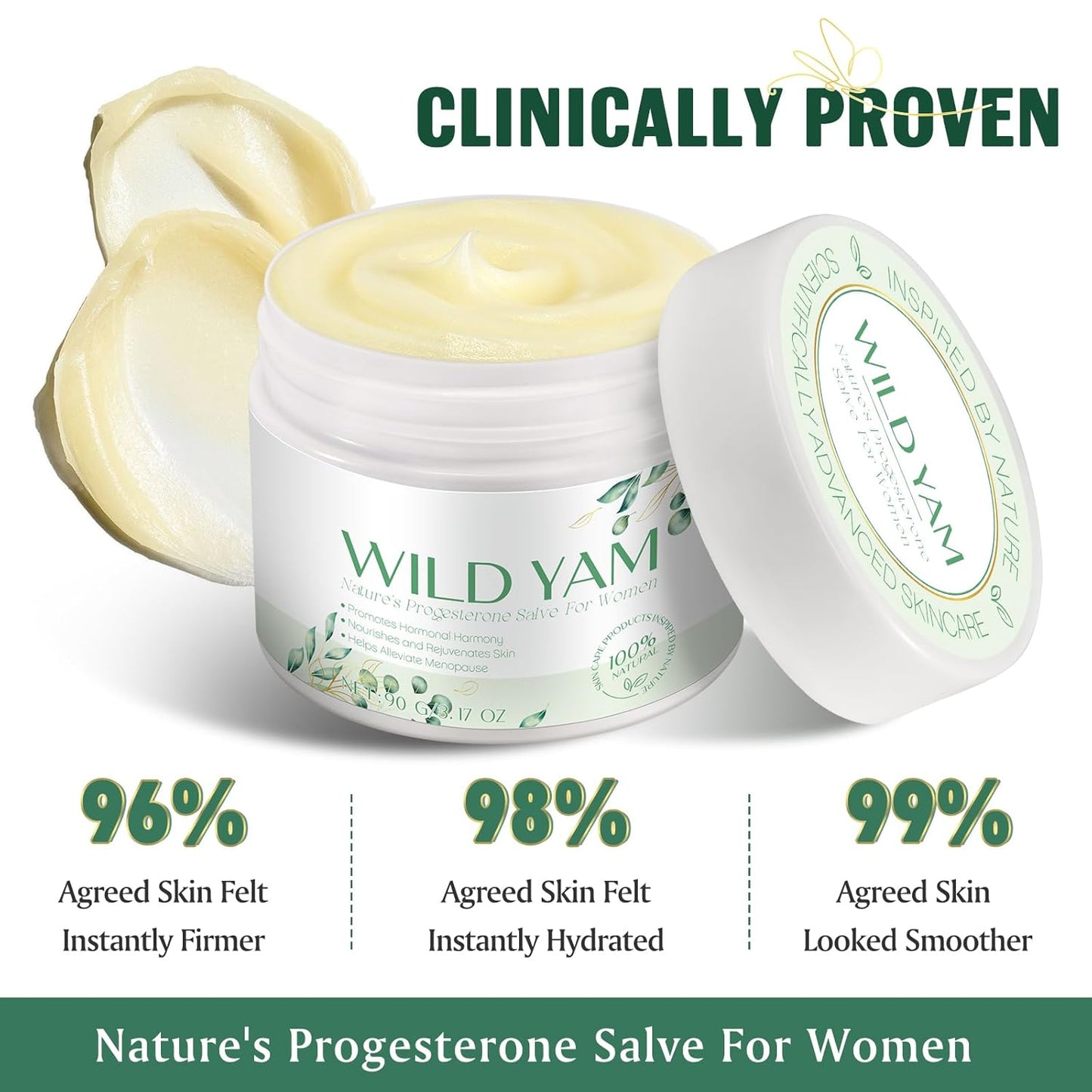 Organic Wild Yam Cream for Hormone Balance in Menopause and Menstrual Cycle - 3.17 oz Natural Skincare for Hot Flashes and Night Sweats