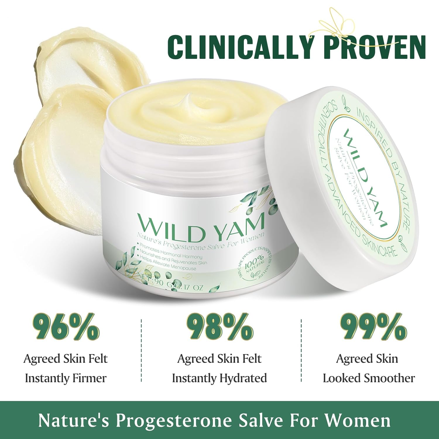 Organic Wild Yam Cream for Hormone Balance in Menopause and Menstrual Cycle - 3.17 oz Natural Skincare for Hot Flashes and Night Sweats