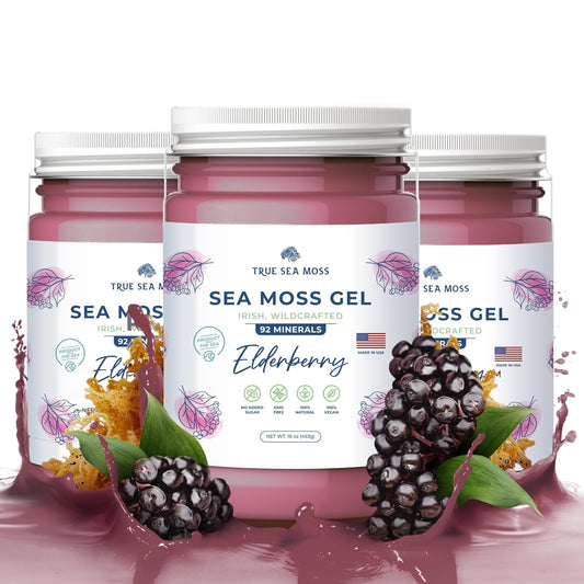 Organic Wildcrafted Irish Sea Moss Gel with Elderberry - Rich in Minerals, USA Made Health Supplement (Pack of 3)