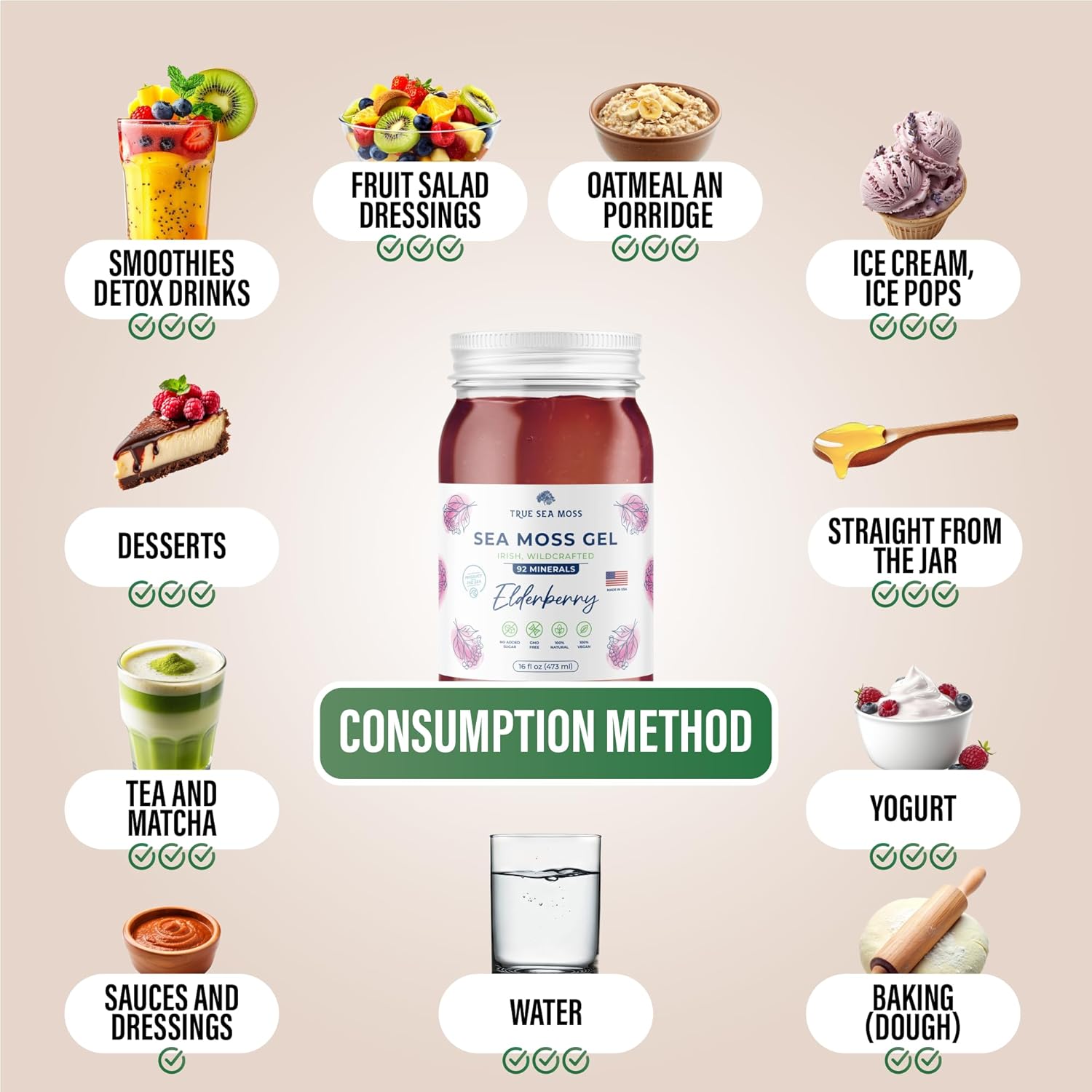 Organic Wildcrafted Irish Sea Moss Gel with Elderberry - Rich in Minerals, USA Made Health Supplement (Pack of 3)