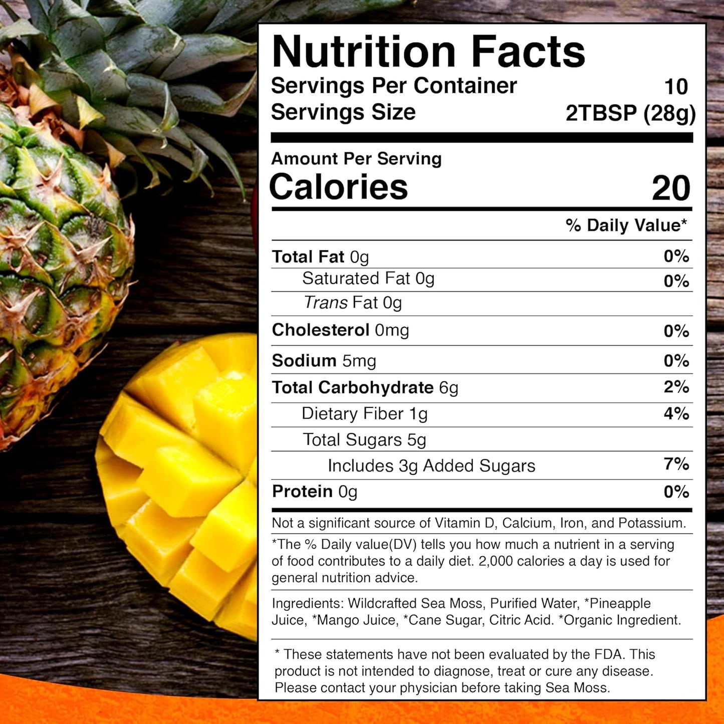 Organic Wildcrafted Irish Sea Moss Gel with Pineapple Mango Flavor - 10 oz - Rich in Vitamins and Minerals from Caribbean Waters