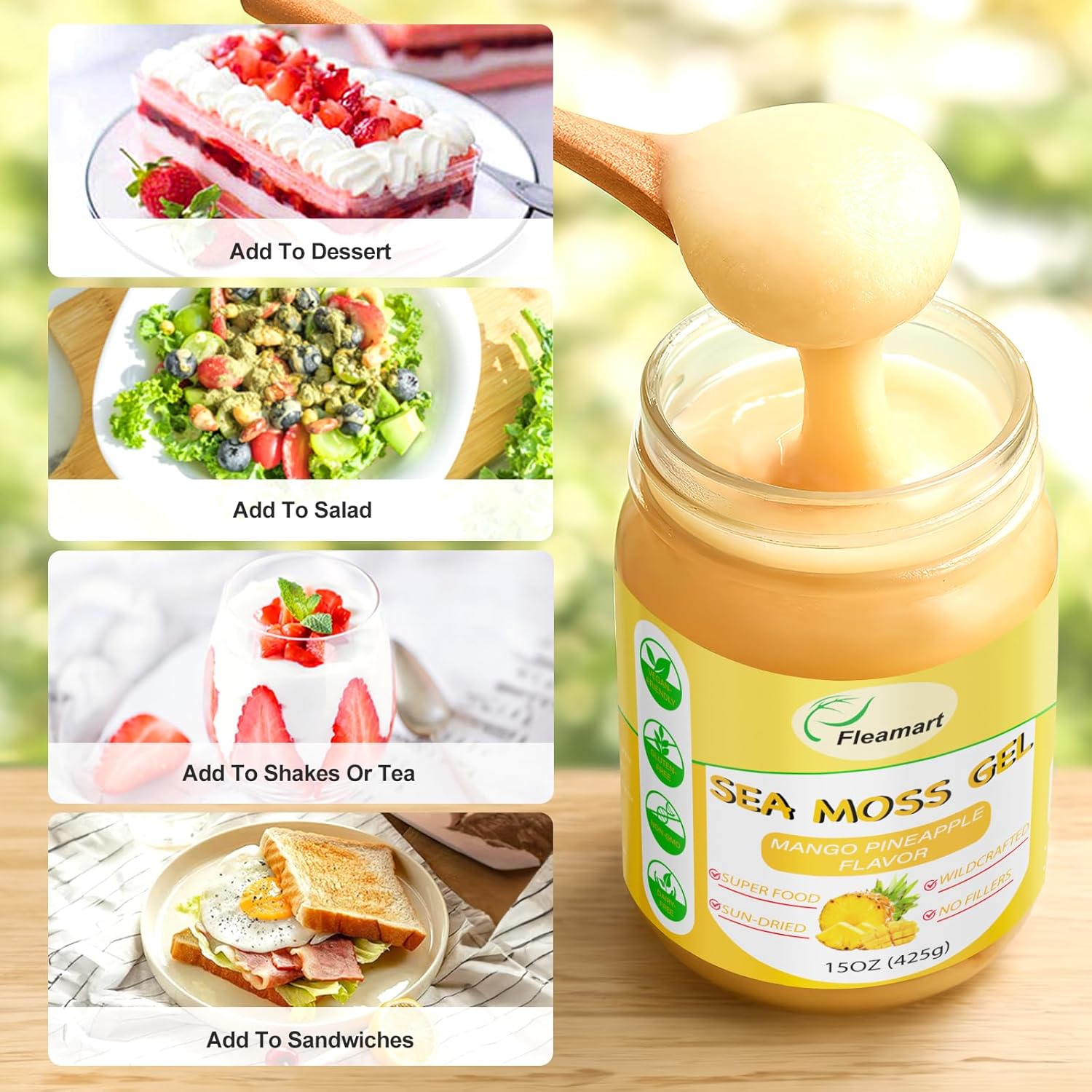 Organic Wildcrafted Sea Moss Gel with Mango Pineapple Flavor - 15OZ Vegan Superfood Rich in Vitamins and Minerals