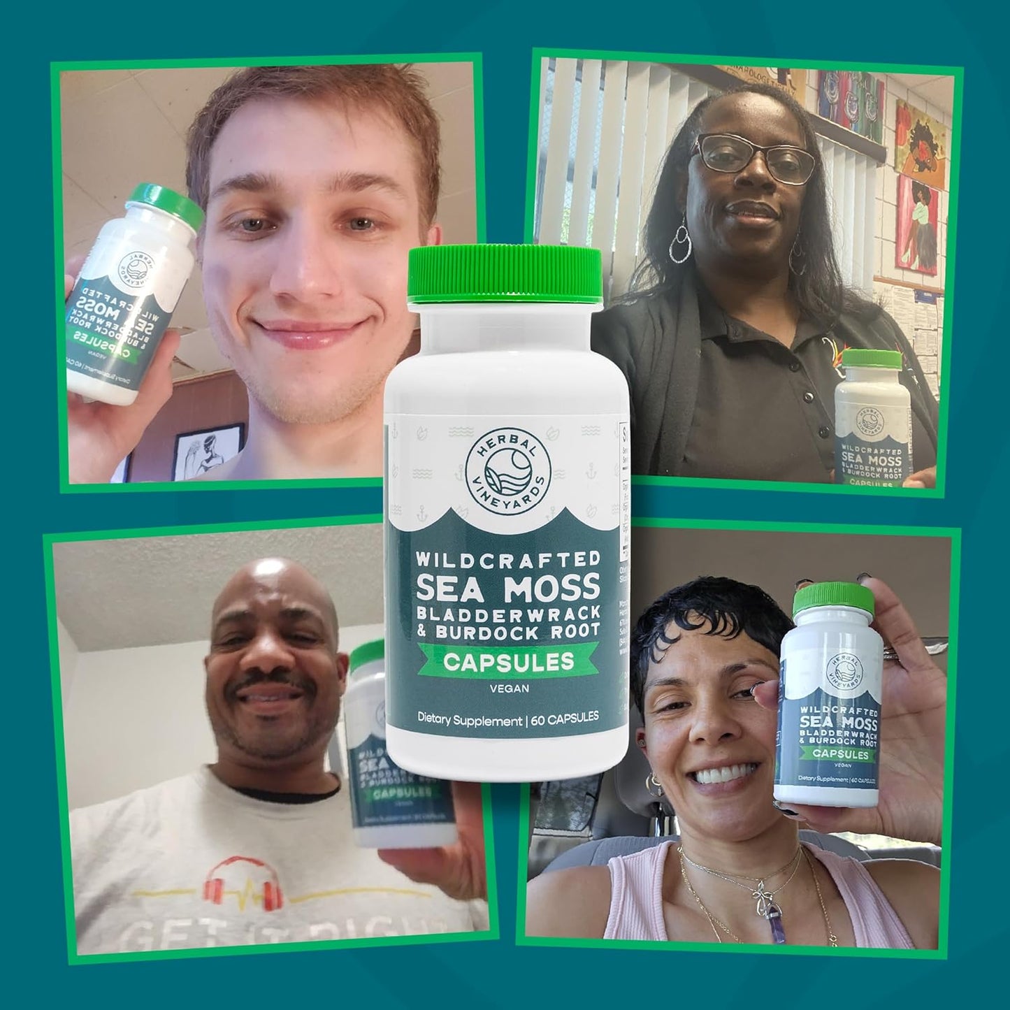 Organic Wildcrafted Vegetable Capsules with Irish Sea Moss, Bladderwrack & Burdock Root - Immune Support, Healthy Skin & Energy - 60 Capsules, 1500MG - Immunity Booster