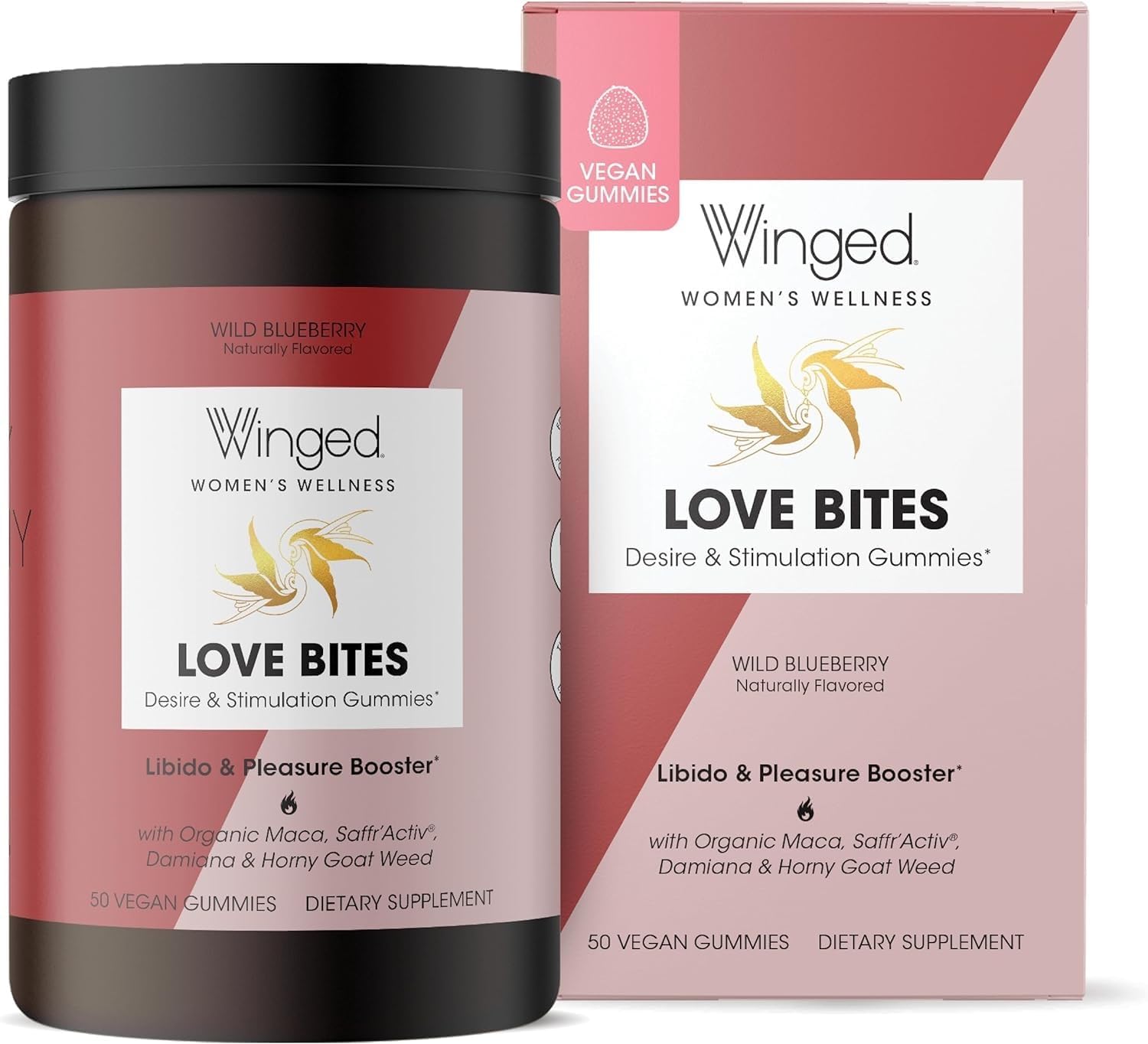 Organic Winged Wellness Love Bites for Women - Gluten-Free Stress Management Formula with Energy Boost - 50 ct.