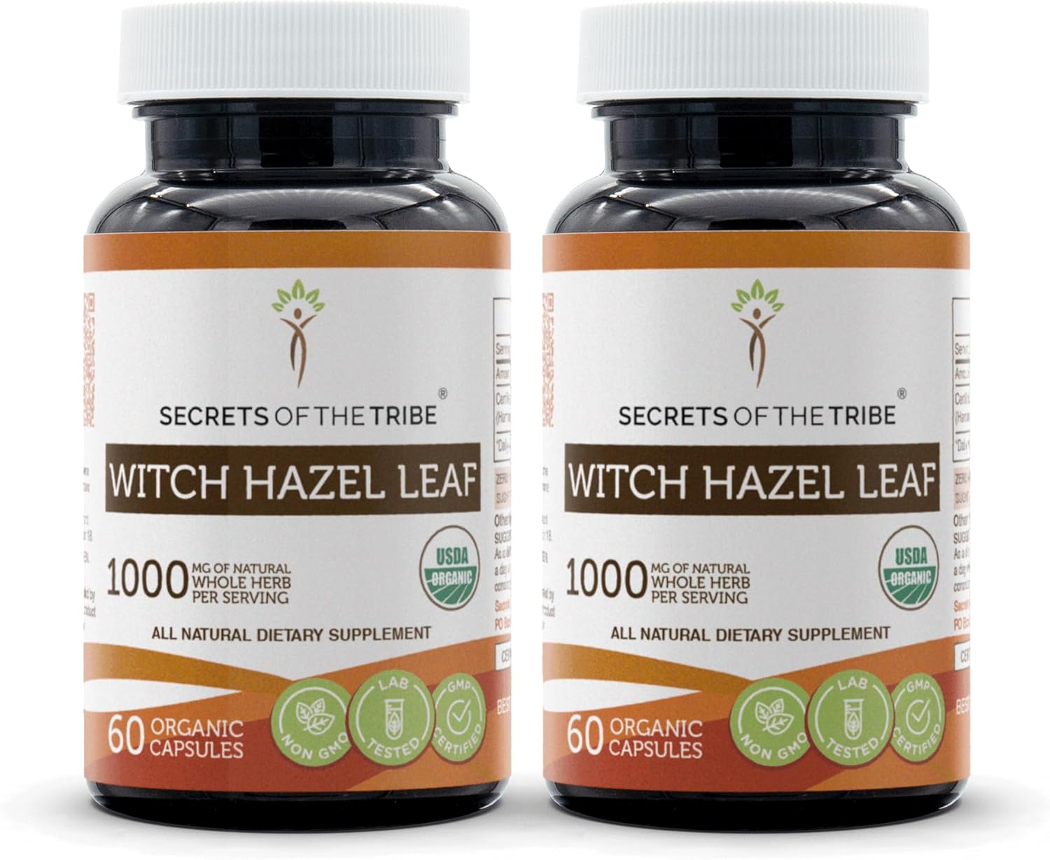 Organic Witch Hazel Leaf Capsules - 1000mg (2x60) - USDA Certified - Secrets of the Tribe
