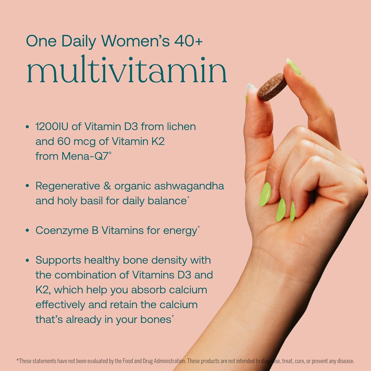 Organic Women's 40+ Multivitamin with Fermented Minerals, Adaptogens & Mushrooms - Energy, Immune, Bone Support - Non-GMO - 90 Vegan Tablets