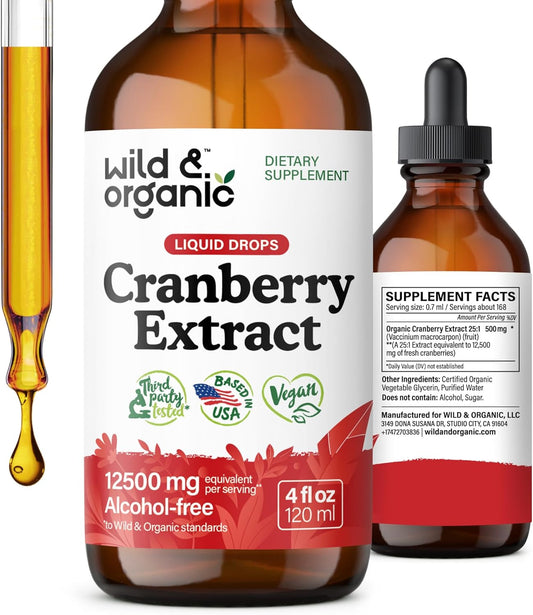 Organic Women's Cranberry Concentrate Liquid Drops - 12,500 mg for Urinary Tract Support - Vegan, Sugar & Alcohol-Free - 4 fl oz