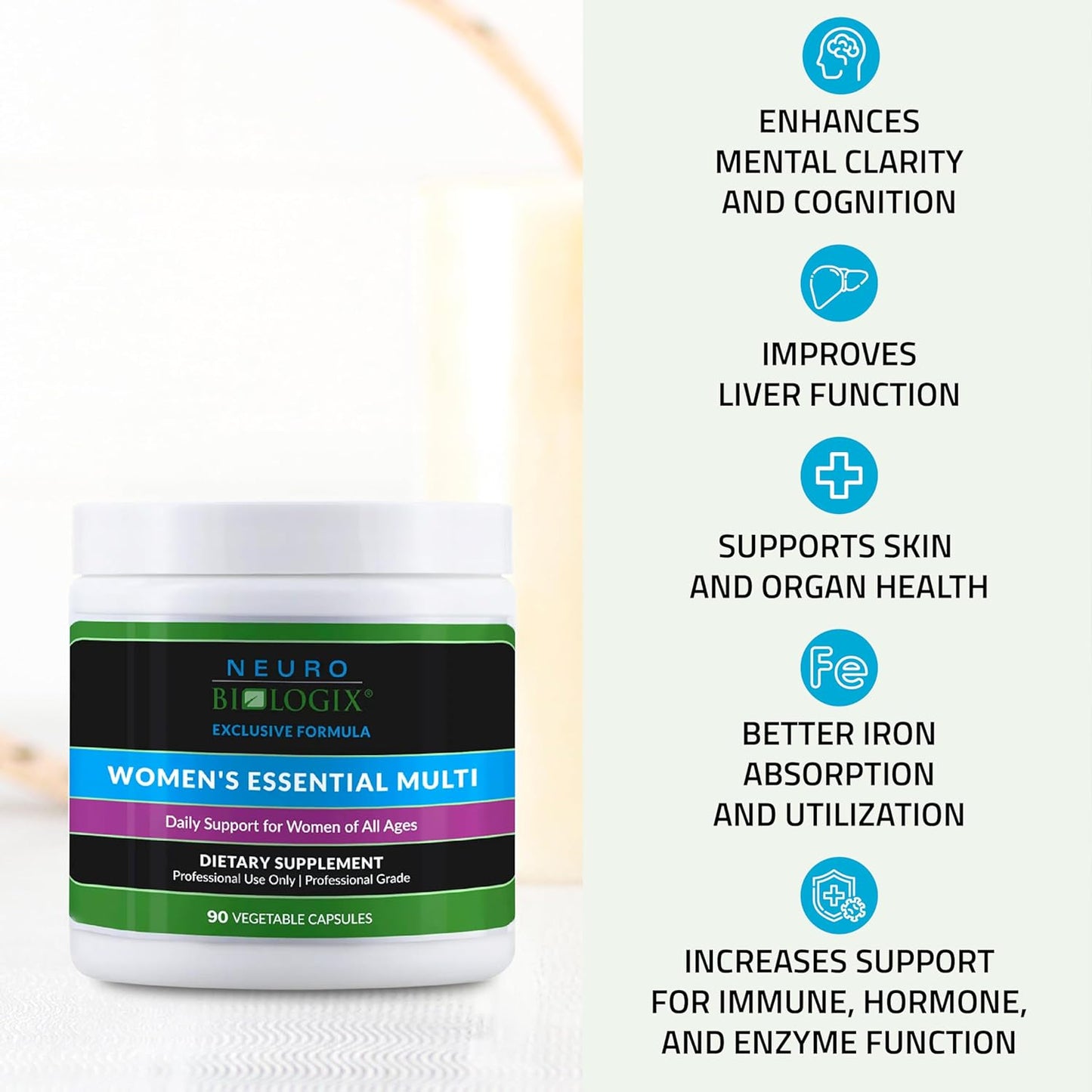 Organic Women's Multivitamin with Iron for Hormonal Balance - 90 Capsules, Methylated Formula for Methylation Support