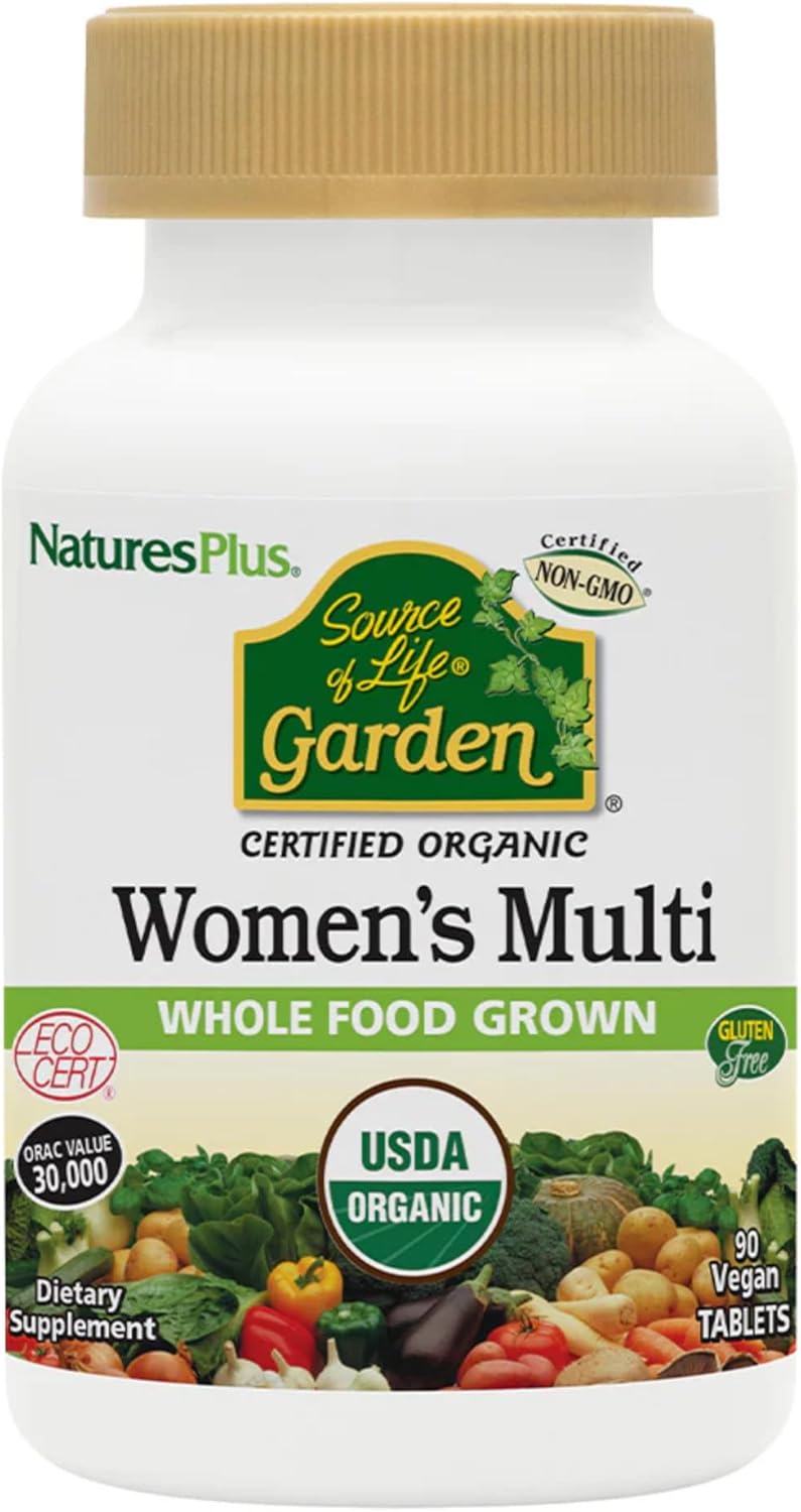 Organic Women's Multivitamin with Whole Food Ingredients - 90 Vegan Tablets - Natures Plus Source of Life Garden