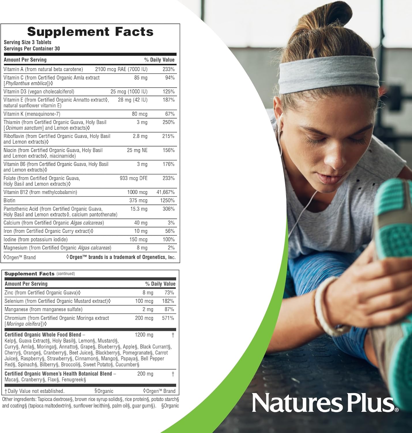 Organic Women's Multivitamin with Whole Food Ingredients - 90 Vegan Tablets - Natures Plus Source of Life Garden