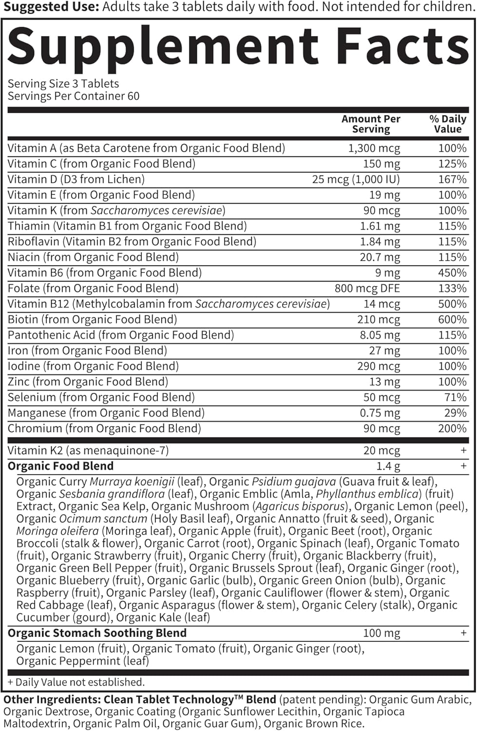 Organic Women's Prenatal Multivitamin with Vitamin D3, B6, B12 & Iron for Energy & Fetal Development - Non-GMO, Gluten-Free, Vegan - 60 Day Supply