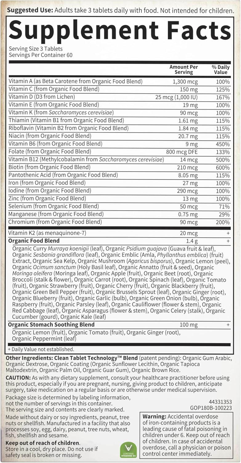 Organic Women's Prenatal Multivitamin with Vitamin D3, B6, B12 & Iron for Energy & Fetal Development - Non-GMO, Gluten-Free, Vegan - 60 Day Supply