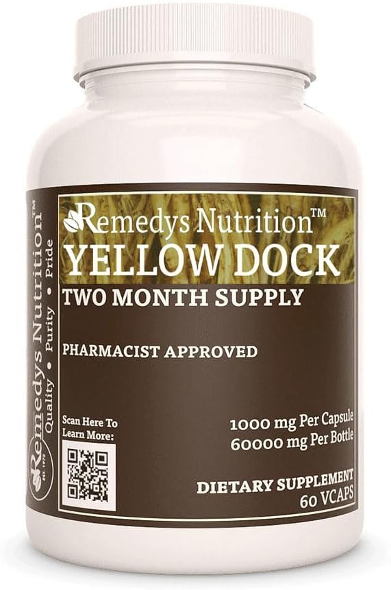 Organic Yellow Dock Root Capsules 1000mg - 60 Vegan Capsules Herbal Supplement - Non-GMO, Gluten & Dairy Free - 2 Month Supply