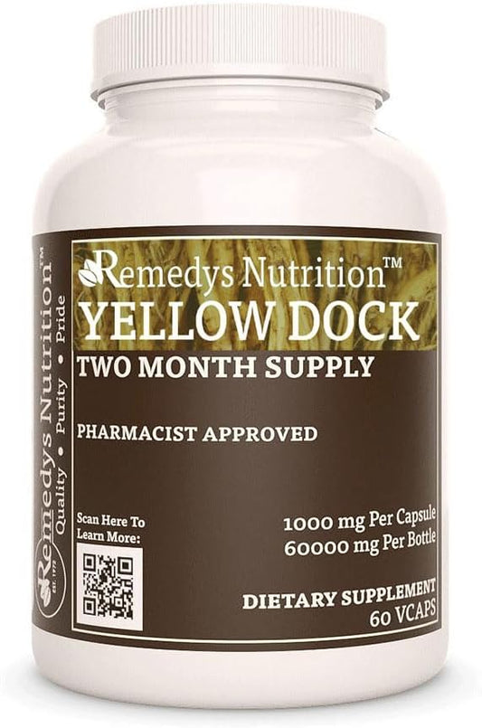 Organic Yellow Dock Root Capsules 1000mg - 60 Vegan Capsules Herbal Supplement - Non-GMO, Gluten & Dairy Free - 2 Month Supply