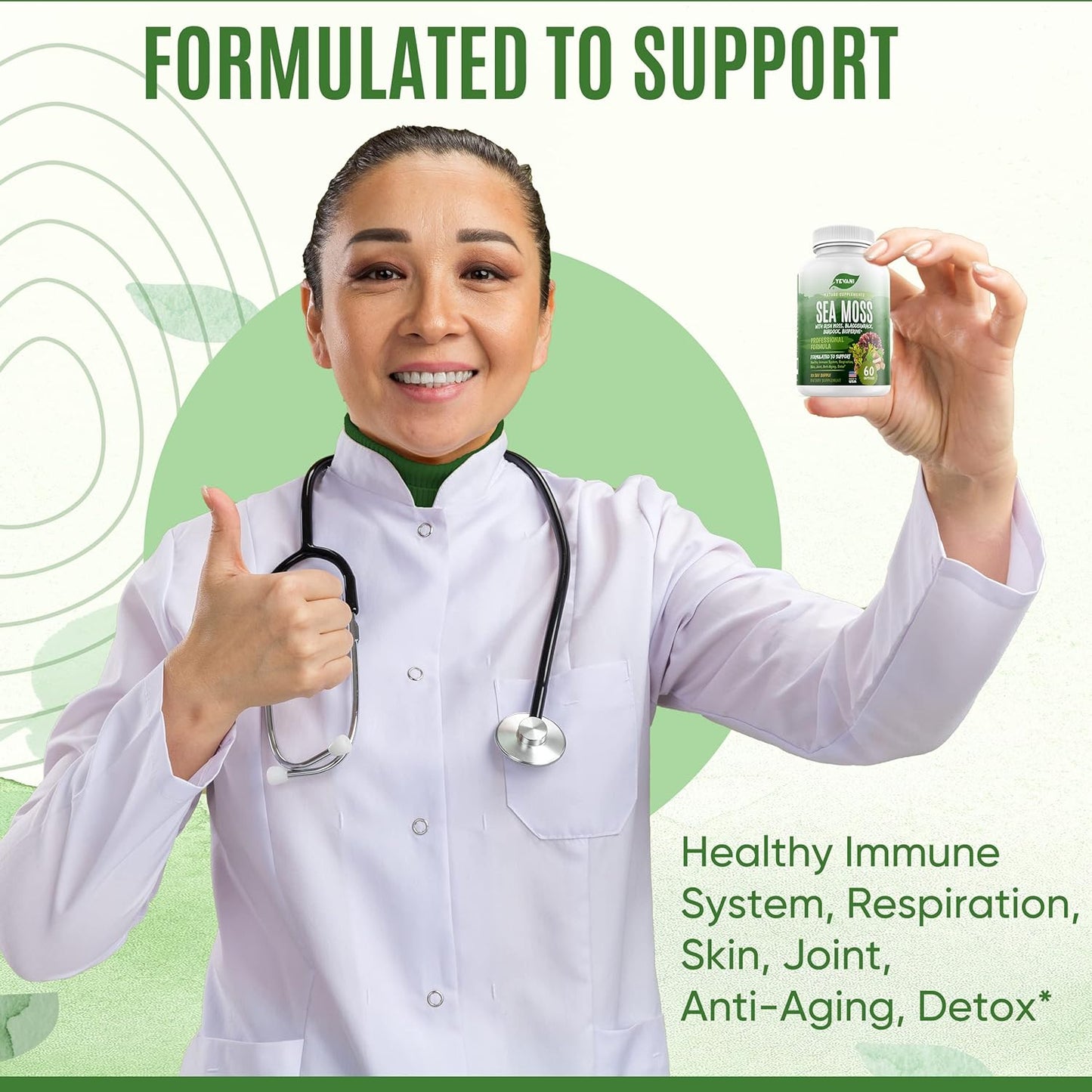 Organic YEVANI Sea Moss Capsules with Bladderwrack & Burdock Root for Gut Health, Immune Support, Thyroid - All Natural Supplement