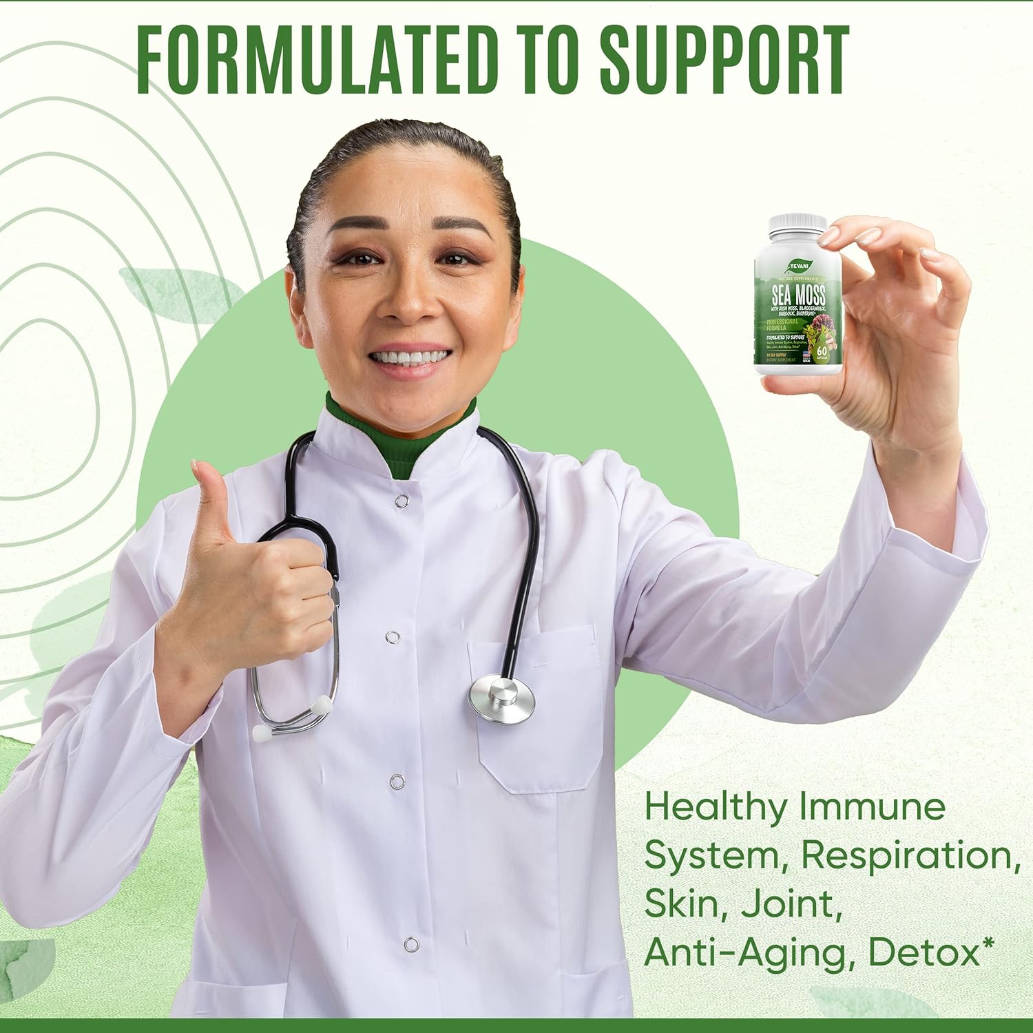 Organic YEVANI Sea Moss Capsules with Bladderwrack & Burdock Root for Gut Health, Immune Support, Thyroid - All Natural Supplement