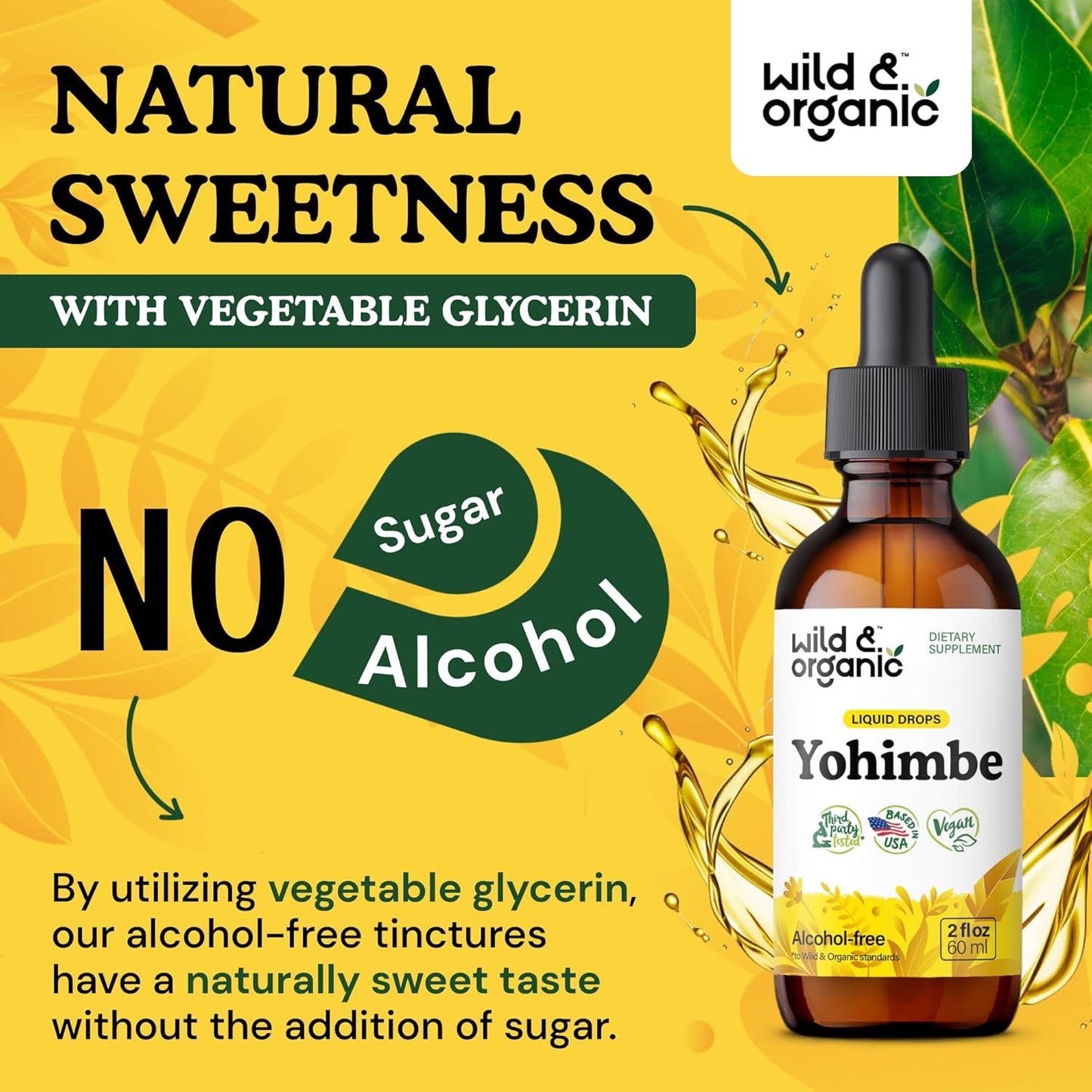 Organic Yohimbe Liquid Extract Drops - 5mg Yohimbine Tincture for Men & Women - Vegan, Alcohol-Free - 2 fl oz