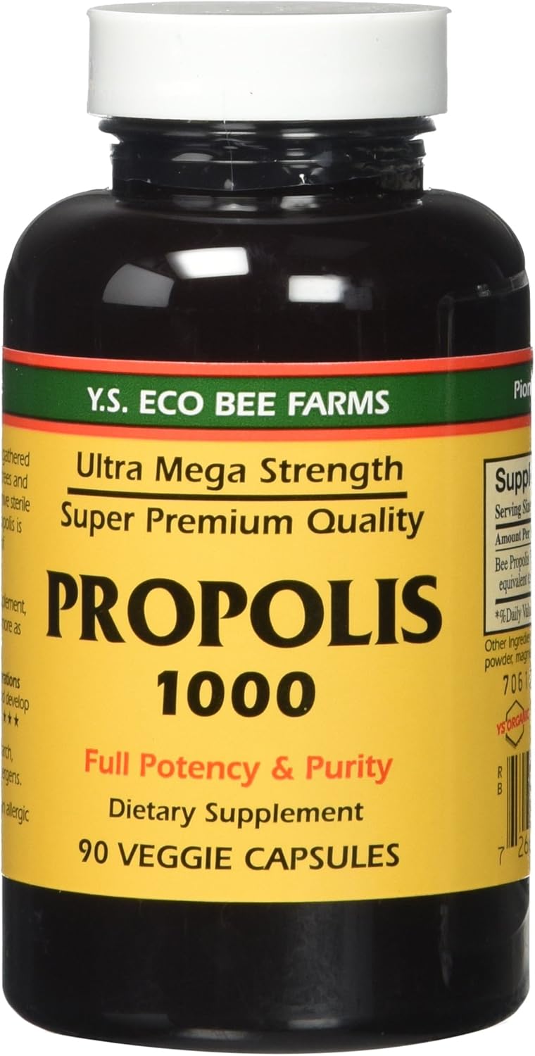 Organic YS Eco Bee Farms Propolis Capsules 1000mg - 90 Count - Raw & Unprocessed Bee Propolis Supplement