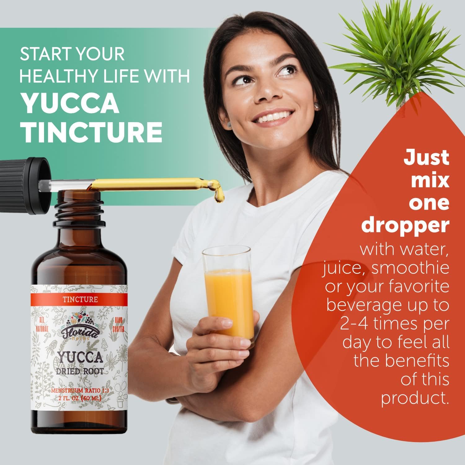 Organic Yucca Glauca Tincture Herbal Supplement, 700mg, 2oz - Non-GMO, Cold-Pressed Vegetable Glycerin Extract from Florida Herbs