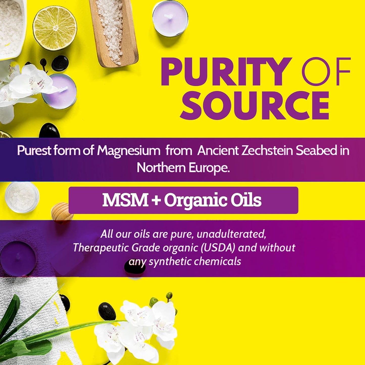 Organic Zechstein Magnesium Cream with MSM and Essential Oils | Smooth Application, Non-Greasy Formula | Natural Magnesium Chloride Supplement from Zechstein Seabed | 8oz Bottle