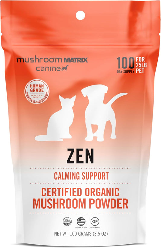 Organic Zen Matrix Mushroom Blend Pet Supplement for Dogs & Cats - USA Grown Calming Support Powder | 100g