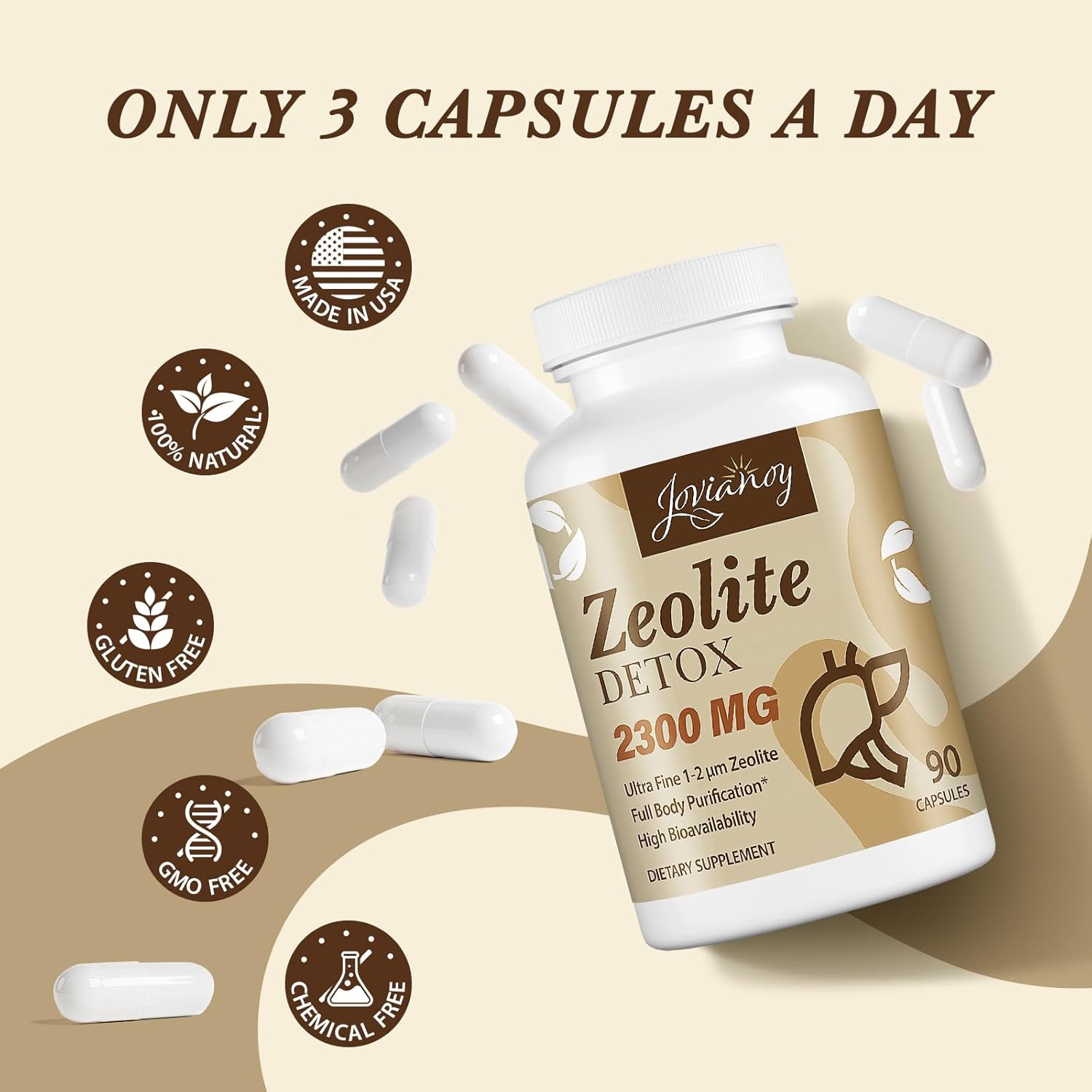 Organic Zeolite Detox Capsules with Activated Charcoal and Bentonite Clay, Maximum Absorption, Full Body Cleanse for Women and Men - 180 Capsules