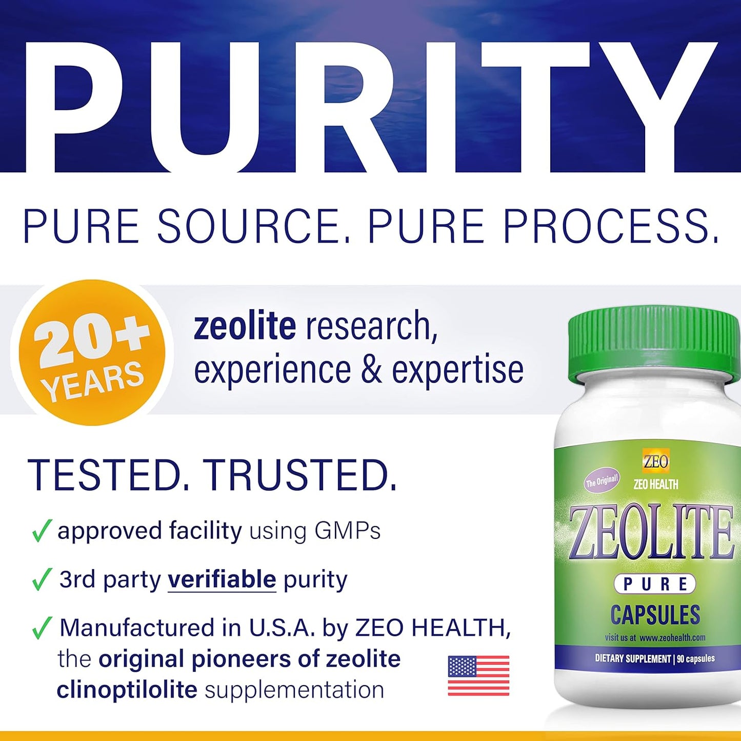 Organic Zeolite Pure Capsules for Full Body Cleanse - 90 Caps (81g) | Detox Supplement for Men & Women | Activated Clinoptilolite Powder | 6 Week to 3 Month Supply
