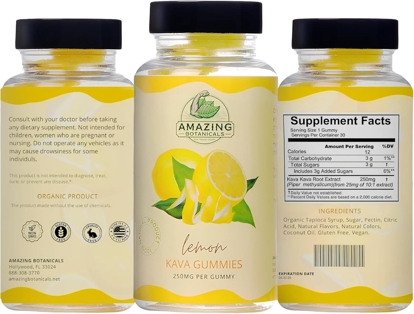 Organic Zesty Lemon Kava Gummies - 250mg Each - Natural Sleep Aid for Relaxation & Restful Nights - Non-GMO, Vegan, Gluten-Free - 30 Count