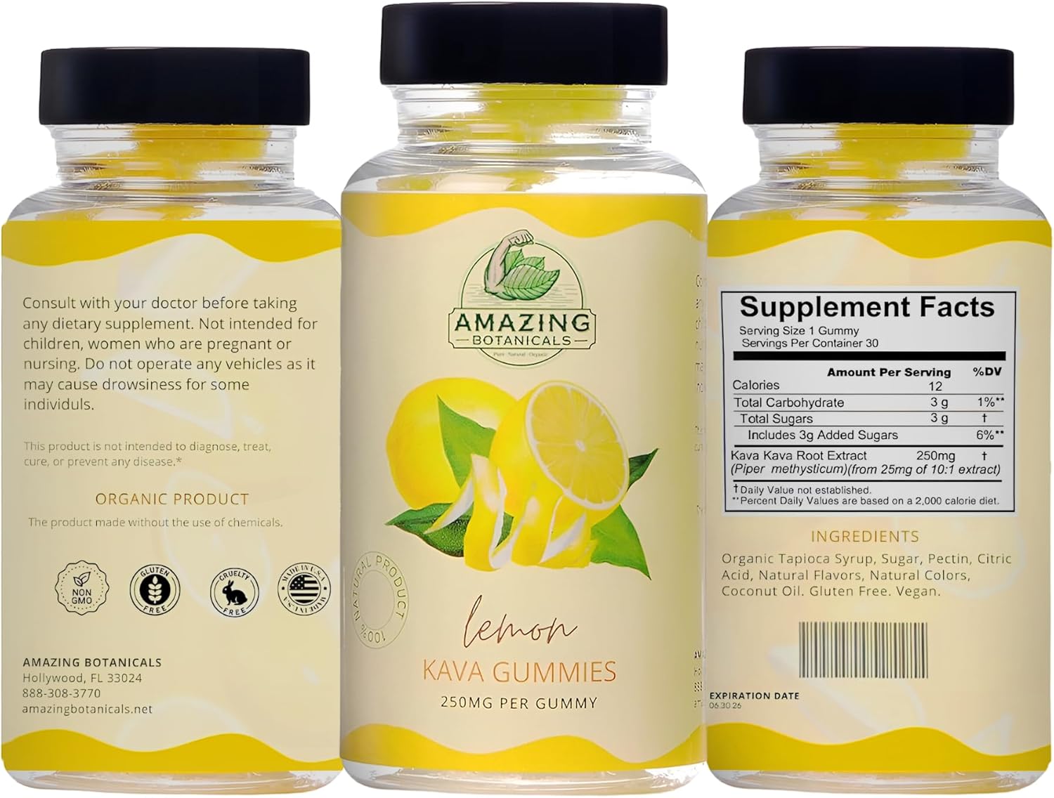 Organic Zesty Lemon Kava Gummies - 250mg Each - Natural Sleep Aid for Relaxation & Restful Nights - Non-GMO, Vegan, Gluten-Free - 30 Count
