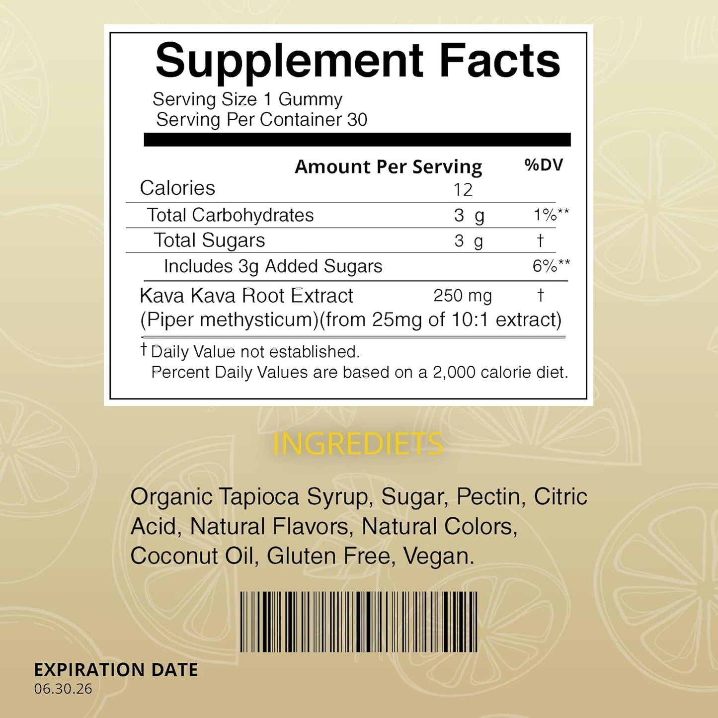 Organic Zesty Lemon Kava Gummies - 250mg Each - Natural Sleep Aid for Relaxation & Restful Nights - Non-GMO, Vegan, Gluten-Free - 30 Count